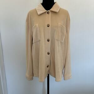 Muk Luks Ribbed Cord Knit Shacket, Button Closure, Beige, Size XL